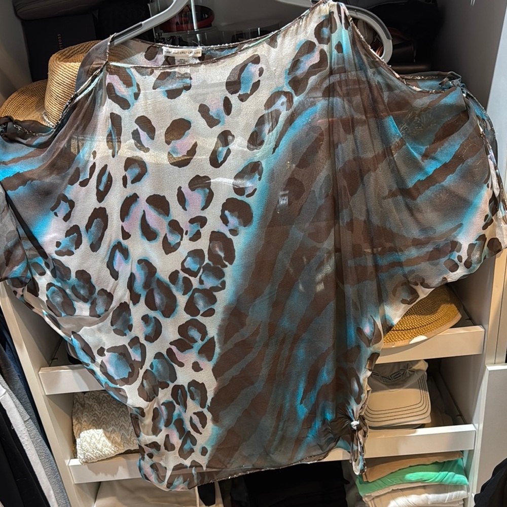 Diane Von Furstenberg Blue and Brown Sheer Top